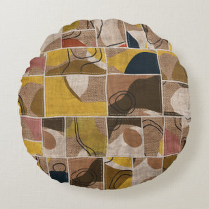 Patchwork collage quilt: mixed print. round cushion