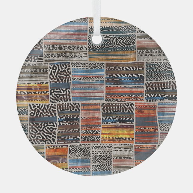 Patchwork Collage: Quilt Pattern Extravaganza Glass Tree Decoration (Front)