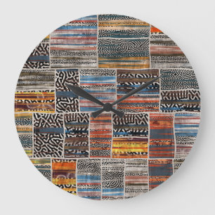 Patchwork Collage: Quilt Pattern Extravaganza Large Clock