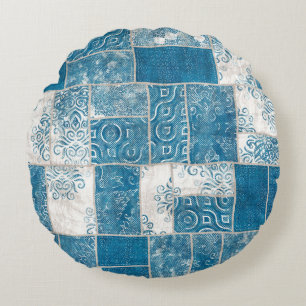Patchwork Collage: Quilt Pattern Mix Round Cushion