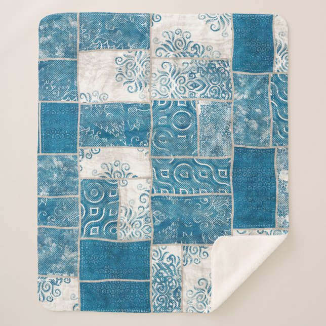 Patchwork Collage: Quilt Pattern Mix Sherpa Blanket (Front)