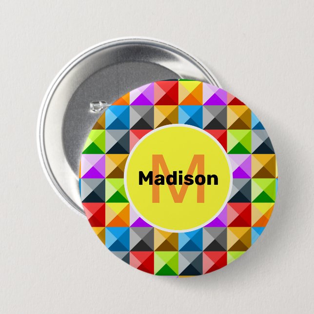 Patchwork Colourful geometric pattern Monogram 7.5 Cm Round Badge (Front & Back)