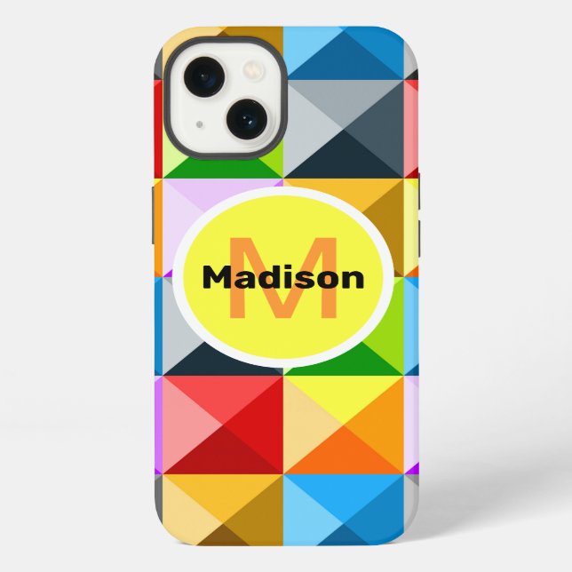 Patchwork Colourful geometric pattern Monogram iPhone Case (Back)