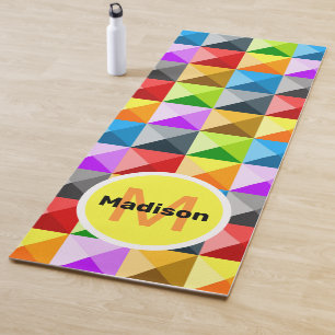 Patchwork Colourful geometric pattern Monogram Yoga Mat