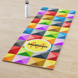 Patchwork Colourful geometric pattern Monogram Yoga Mat