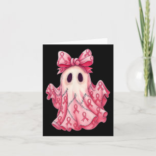 Patchwork Coquette Bow Breast Cancer Ghost Hallowe Card