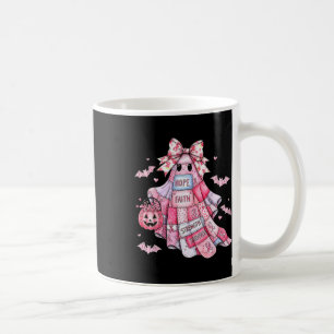 Patchwork Coquette Bow Breast Cancer Ghost Hallowe Coffee Mug