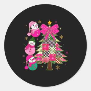 Patchwork Coquette Bow Xmas Snowman Holiday Christ Classic Round Sticker