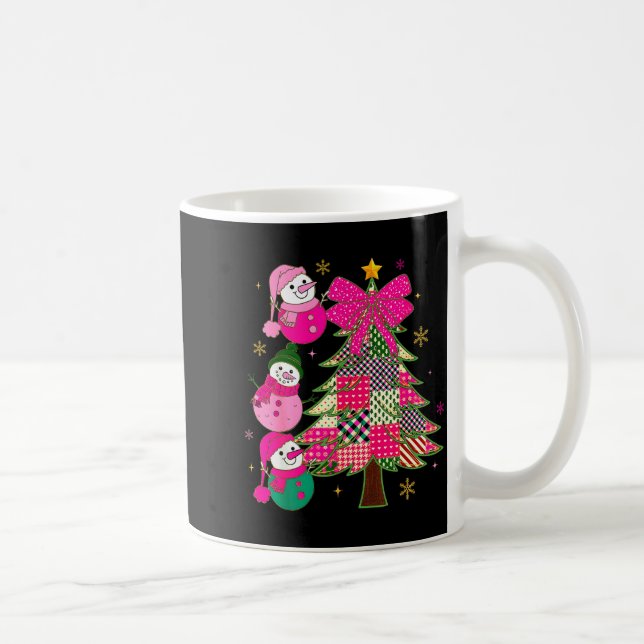 Patchwork Coquette Bow Xmas Snowman Holiday Christ Coffee Mug (Right)
