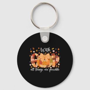 Patchwork Coquette Pumpkin With God All Things Are Key Ring