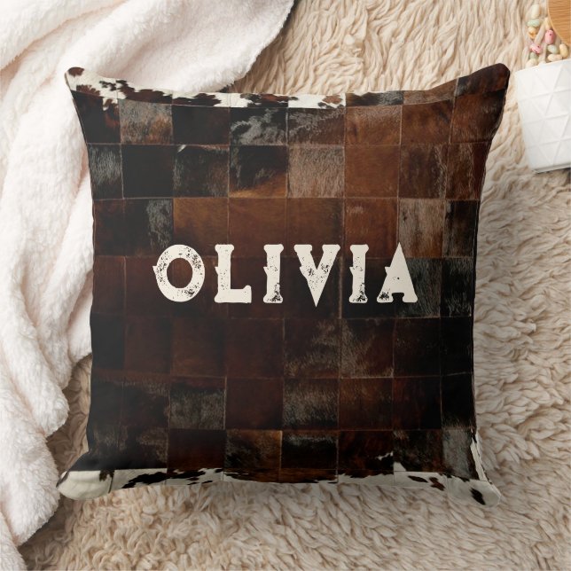 Patchwork Cowhide Western Rustic Farm Cushion (Blanket)