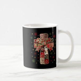 Patchwork Cross Christian Christmas Coquette Bow Coffee Mug