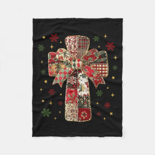 Patchwork Cross Christian Christmas Coquette Bow  Fleece Blanket