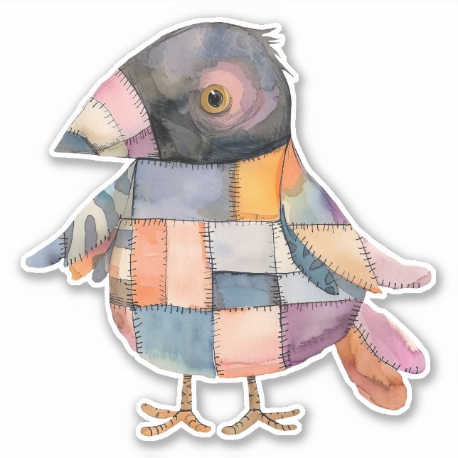Patchwork Crow Bird Sticker (Front)
