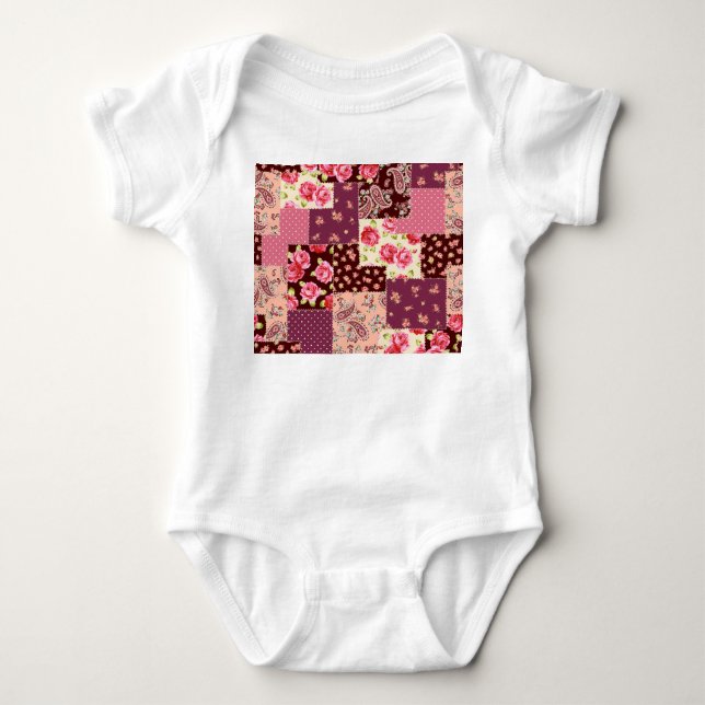 Patchwork Cute Seamless Pattern Baby Bodysuit (Front)