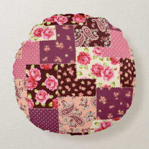 Patchwork Cute Seamless Pattern Round Cushion