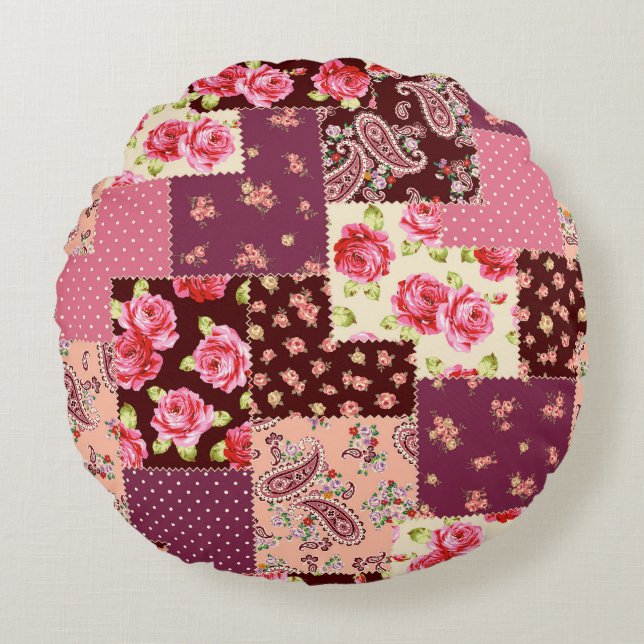 Patchwork Cute Seamless Pattern Round Cushion (Front)