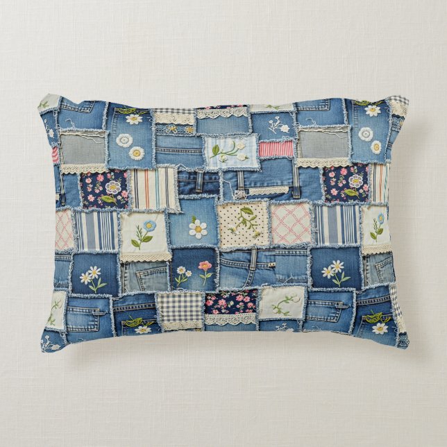 Patchwork Denim Decorative Cushion (Front)