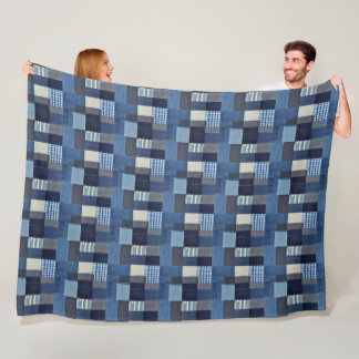 Patchwork Denim Fabric Art Illustration No10 Fleece Blanket