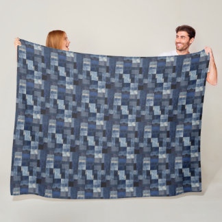 Patchwork Denim Fabric Art Illustration No11 Fleece Blanket