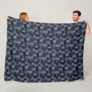 Patchwork Denim Fabric Art Illustration No12 Fleece Blanket