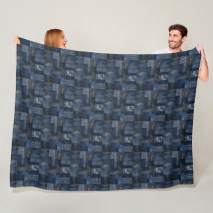 Patchwork Denim Fabric Art Illustration No17 Fleece Blanket