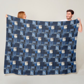 Patchwork Denim Fabric Art Illustration No1 Fleece Blanket
