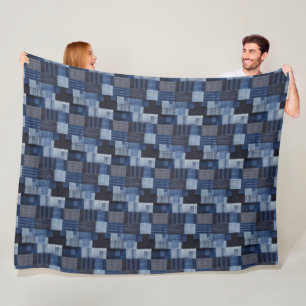 Patchwork Denim Fabric Art Illustration No20 Fleece Blanket