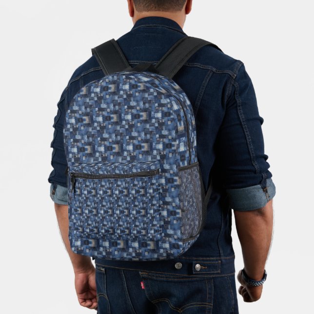 Patchwork Denim Fabric Art Illustration No3 Printed Backpack (Insitu (Model))