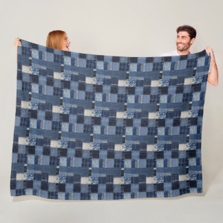 Patchwork Denim Fabric Art Illustration No9 Fleece Blanket