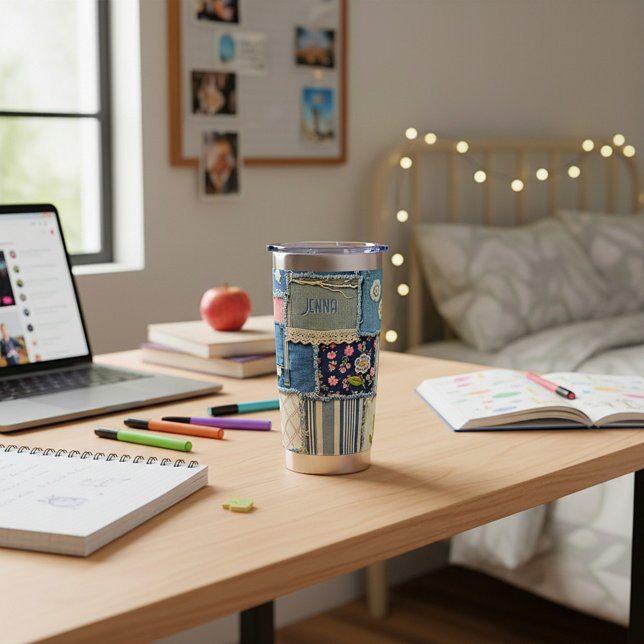 Patchwork Denim personalised Insulated Tumbler (Creator Uploaded)