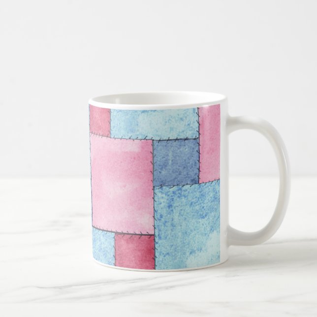 Patchwork Design Coffee Mug, Pinks, Blues Mug (Right)
