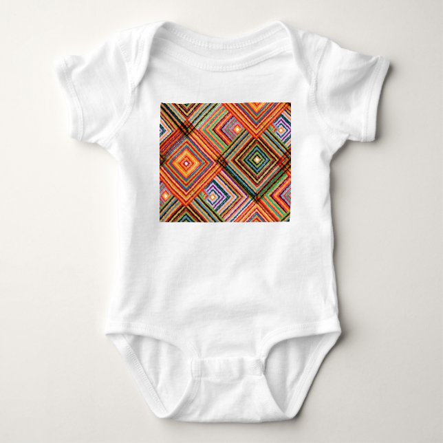 Patchwork Design with Aztec Squares. Baby Bodysuit (Front)