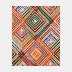 Patchwork Design with Aztec Squares. Fleece Blanket