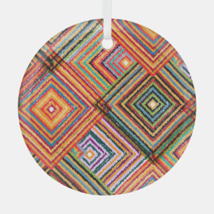 Patchwork Design with Aztec Squares. Glass Tree Decoration