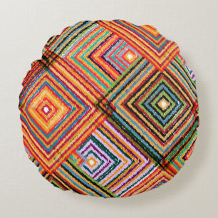 Patchwork Design with Aztec Squares. Round Cushion