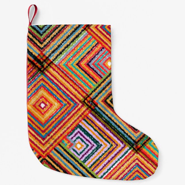 Patchwork Design with Aztec Squares. Small Christmas Stocking (Front)