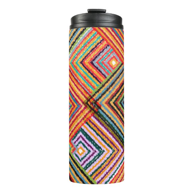 Patchwork Design with Aztec Squares. Thermal Tumbler (Front)