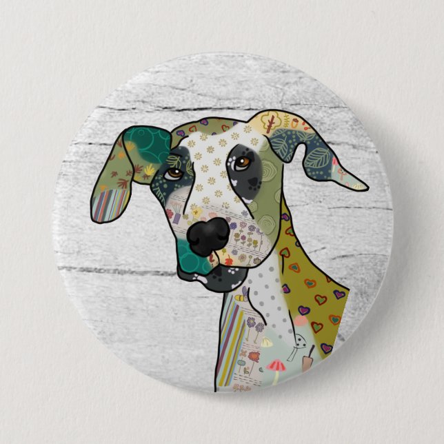 patchwork dog 7.5 cm round badge (Front)