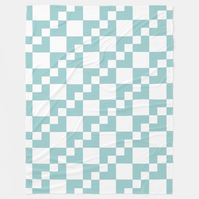 Patchwork Domino - Light Blue Green and White Fleece Blanket (Front)