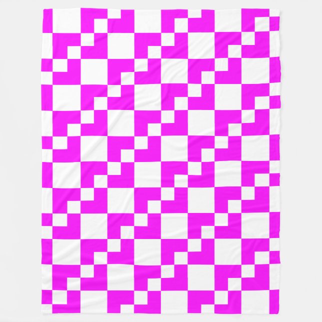 Patchwork Domino - Magenta and White Fleece Blanket (Front)