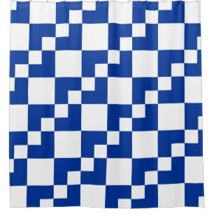 Patchwork Domino - Navy Blue and White Shower Curtain