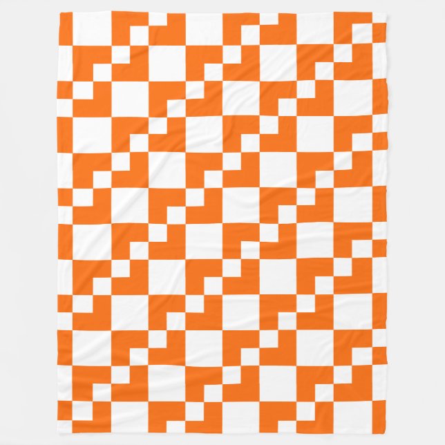 Patchwork Domino - Orange and White Fleece Blanket (Front)