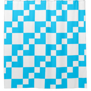 Patchwork Domino - Sky Blue and White Shower Curtain