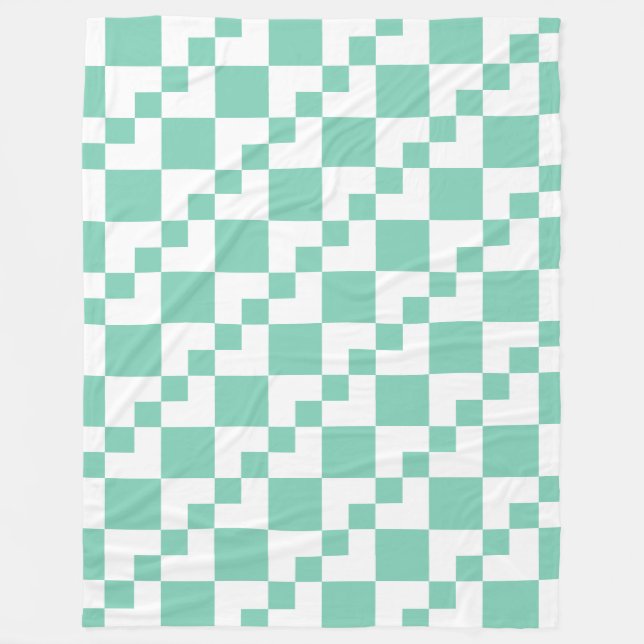Patchwork Domino - White and Pale Green 7dcfb6 Fleece Blanket (Front)