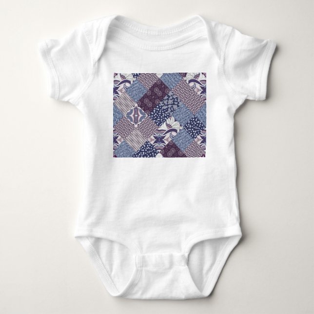 Patchwork Doodle: Vintage Boho Seamless. Baby Bodysuit (Front)