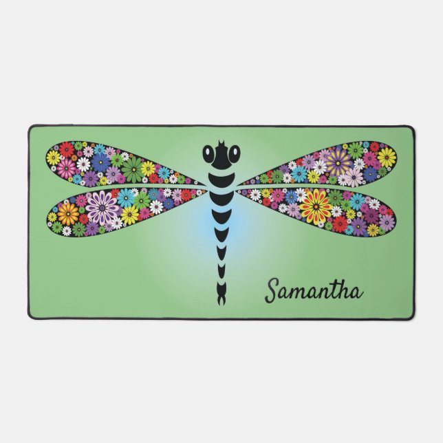 Patchwork Dragonfly Damselfly  Design Desk Mat (Front)
