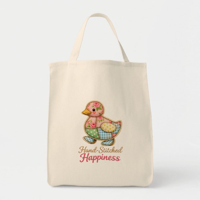 Patchwork Duck Tote Bag – “Hand‑Stitched Happiness (Front)