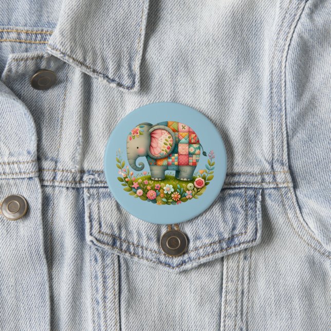 Patchwork Elephant Floral Meadow Charm 7.5 Cm Round Badge (In Situ)