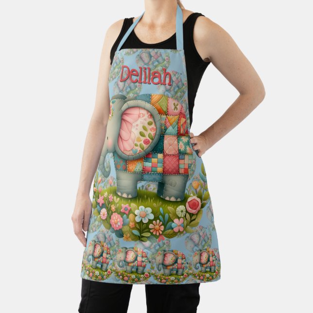 Patchwork Elephant Floral Meadow Charm Apron (Insitu)